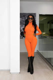 Yipinpay Women Bodysuit Jumpsuit Two-Piece Set Fitness Solid Color Tight Thermal Turtleneck Jumpsuit Top And Skinny Pant Two Piece Suit