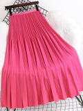 Yipinpay 2023 Spring Autunn Pleated Skirt Women Casual Fashion Elegant Solid Color High Waist Long Midi Skirts Ladies Chic Saia