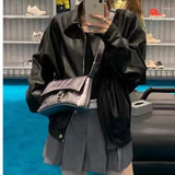 Yipinpay Korean Fashion Autumn New Jacket Women PU Tops Retro Black Leather Coat Clothes for Women Jacket Top Female Clothing