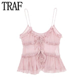 Yipinpay Black Ruffle Tank Top Female Sexy See Through Tops Woman Backless Sleeveless Transparent Top Women Streetwear Summer Tops 0407