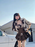 Yipinpay Hot Girl Suit Women's Autumn/Winter Faux Fur Short Coat Strap Slim Fit A-line Dress Two-piece Set Fashion Female Clothes