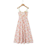 Yipinpay 2024 Women French Style Floral Print A-line Midi Sling Dress Sexy Sleeveless Front Slit Female Holiday Party Summer Dress