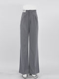 Yipinpay Gray High Waist Pants Women Pleated Casual Floor-Length Trousers Black Office Lady Elegant Letter Chic Pants Spring