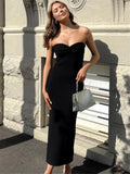Yipinpay Strapless Knit Maxi Dresses For Women Summer Beach Party Bodycon Dress Off-Shoulder Twist Knitting Evening Backless Dress