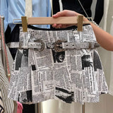Yipinpay Girl Newspaper Printed Pleated Skirt for Women Autumn New Fashion Causal High Waist A-line Short Skirt Women Clothing
