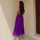 Yipinpay Pleated Backless Dress Woman Purple Slip Long Dress Women Ruffle Sexy Summer Dresses Elegant Party Dresses For Women 2023
