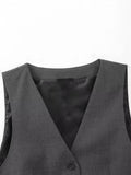 Yipinpay Grey Sleeveless Blazer Woman Jacket Cropped Jacket Women's Suit Vest Waistcoat Women Autumn 2023 Elegant Vests For Women