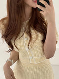 Yipinpay Korean Chic Summer Women's Suit with Skirt Fashion O-Neck Knitted Short Sleeve Top Jacket High Waist Hip Skirt 2-piece Set