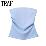 Yipinpay 2023 Black Tube Top Female Off Shoulder Corset Tops For Women Ruched Sleeveless Summer Top Woman Fashion Backless Sexy Tops