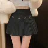 Yipinpay Mini Skirts Women Vintage Bow High Waist Slim Preppy Style Pleated Skirt Girl Fashion Streetwear Sweet Culottes