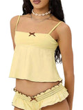 Yipinpay Women Y2K Chic Pajama Set Summer 2PCS Outfit Sets Sleeveless Backless Sling Vest + Low Waist Ruffle Shorts Loungewear