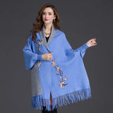 Yipinpay Winter Can Wear Shawl Scarf Dual-use Embroidery With Sleeves Wool Cashmere Thick Tassel Cloak Female