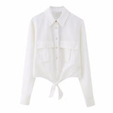 Yipinpay Fashion Women Solid Blouses Shirt 2023 New Summer Female Long Sleeve Bow Tops Turn Down Collar Single Breasted T-Shirts