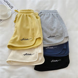 Yipinpay Women Summer Short Pants Embroidery Letters Drawstrings Elastic Waistband High Waist Shorts Ladies Short Tight Trousers
