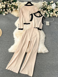 Yipinpay Autumn Thick Knitted Three Pieces Sets Ladies Design Loose Cardiagsn+Knit Vest+Elastic Long Pants OL Sweater Suits