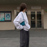 yipinpay Wind White Crew Baggy Sweatshirt Women Spring Autumn Fashion Letter Printing Vintage High Street Long Sleeves Pullover TOP