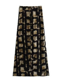 Yipinpay Printed Long Skirts For Women Fashion 2023 Knot Mid-Waist Slit Skirt Sets Vintage Skirt Woman Elegant Women's Skirts