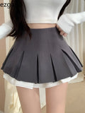 Yipinpay Sweet Mini Skirts Women High Waist Patchwork Contrast Slim Winter Fashion Preppy Style Pleated Skirt Female Sexy Casual