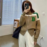 Yipinpay and Autumn Casual All-match Letter Contrast Color Sweater Jacket Double Zipper Stand-up Collar Knitted Cardigan Women
