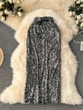 Yipinpay Women Sequines Shiny Skirt 2024 New Autumn Fashion American Retro Streetwear Bodycon Senior Slim Fit Midi Party Skirt