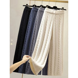 Yipinpay Knitted Wide Leg Pants Women High Waist Drop Loose Knitted Straight Leg Pants Casual Cropped Wide Leg Pants Female Tops