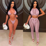 Yipinpay Piece Bikinis Bathing Suit Women Rhinestone Swimwear Mesh Cover Up + Bra + Panties + Fishnet Beach Outfits