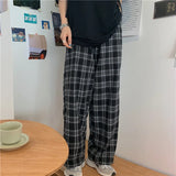 Yipinpay Men Pants Black Women Plaid Trousers Casual Oversize Loose Wide Leg Trouser Harajuku Hip-hop All-match Streetwear S-4XL
