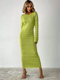 Yipinpay Hollow Out Bodycon Knit Dress Female Patchwork Solid High Waist Long Sleeve Fashion Knitwear Party Dress Gown Streetwear