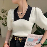 Yipinpay Shirts for Women Ice Silk Short Sleeve Black Tshirt Women Bubble Knitted Top Wild Slim Crop Top Ropa Mujer Y2k White Tee