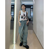 yipinpay High Waist Women Jeans American Fashion Vintage High Street Streetwear Wide Leg Jean Female Denim Trouser Baggy Denim Pants