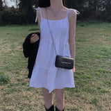 Yipinpay Mini Black Camisole Dress Women Clothing Y2k Lace Up Pleated White Doll Dresses Vestidos Loose Fairycore Aesthetics Grunge