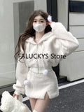 Yipinpay Solid Two-piece Skirt Sets Women Zipper Hoodies Jacket + Split Mini Skirt Autumn Winter Sexy Korean Style Outfits New