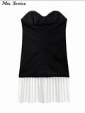 Yipinpay Shoulder Pleated Patchwork Dress Women Sexy Backless Sleeveless Mini Dresses 2024 Summer Female New Tube Top Vestidos