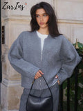 Yipinpay New Spring Zipper Sweater Women's Elegant Knitted Long Sleeve Bomber Jacket Female Round Collar Lady Casual Street Chic Top