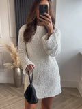 Yipinpay Tee Bow Backless Sequin Mini Dress Female Glitter Long Sleeve High Street Elegant Party Looks Dress Fashion Short Dress