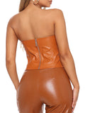 Yipinpay PU Leather Bustiers Tube Tops Women Sexy Sleeveless Strapless Vest Tops Fashion Streetwear Backless Corset Crop Tops