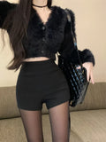 Yipinpay Sexy Shorts Women Autumn Winter Slim Stretch Basic High Waist Black Warp Hip Streetwear Fashion Female Shorts Casual