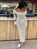 Yipinpay Sexy Off Shoulder Slim Dresses Women Long Flare Sleeve Hip Package Midi Dress 2024 Spring New Female Beach Robes