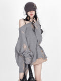 Yipinpay Hollow Out Sweater Women Streetwear Y2k Grunge Ripped Hole Long Sleeve Loose Knit Sweater Harajuku Fashion Pullover