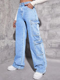 Yipinpay Best Selling Y2K Style Women's Jeans Fashion Multi Pocket Loose Denim Straight Leg Pants Casual Female Cargo Jeans XS-L