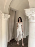 Yipinpay Summer New Elegant Dresses Women French Style Sexy Swinging Collar Satin Sleeveless Slim White Dress Ladies Stylish