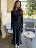 Yipinpay Solid High Waist Fashion Maxi Dress For Women Long Sleeve Patchwork Slim Elegant Party Dress Autumn 2024 Female Long Dress