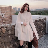 Yipinpay Autumn High Quality Woolen Cloth Shawl Cape Poncho Belt Women Mid-length Korean Sleeveless Casual Ladies Cape Coats Black