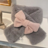 Yipinpay Sweet Hot Girl Pink Bow Neck Scarf Women's Autumn/Winter Faux Fur Cute Fury Scarf Fashion Female Trendy Accessories