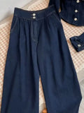 Yipinpay Sets New Spring Autumn Denim Coat Vintage Wide Leg Jeans Turn Down Collar Jacket Y2k Style Tracksuit 2 Sets Femme Pants