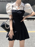 Yipinpay Spaghetti Strap Mini Blazer Dress Women Korean Fashion Irregular Bodycon Dress Female Vintage Casual High Waist Dress