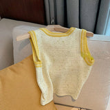 Yipinpay Tops Camis Yellow Knitted Vest Vintage Slim Mini Temperament Contrast Skirts Sets Tops Mujer Spring 2 Piece Sets Outifits