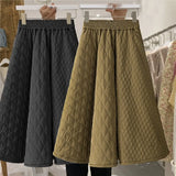 Yipinpay Elastic Waist Quilted Cotton Jupe Black Skirt Korean Style Long Skirts Women Y2k Skirt Faldas Mujer Plaid Harajuku Vintage