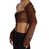 Yipinpay Women T-shirts Autumn Winter 2023 Sexy Mesh Crop Top Clothing Harajuku y2k Fairy Grunge Long Sleeve Top Streetwear Club Wear