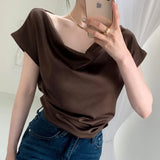 Yipinpay Short Sleeve Blouse Blusas Mujer Temperament V-neck Pleated Design Loose Tops Chiffon Shirts for Women New Office Lady